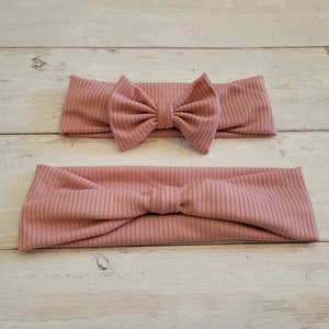 Ribbed Mauve Mommy and Me Matching Headbands, baby bow headband, toddler headwraps, sage bows, turban style, mom and baby match