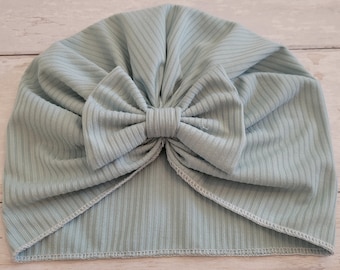 Blue Sage Bow Turban Hat, Baby Turban Bow , Turban Bow Hat, Turban Top Knot Hat, baby beanie, Baby Hat, Baby Turban