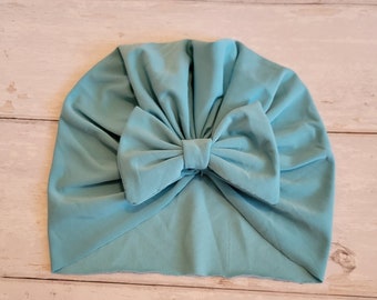 Aqua Bow Turban Hat, Baby Turban Bow Hat in aqua Turban Bow Hat, Turban Top Knot Hat, baby beanie, Baby Hat, Baby Turban, Bow Turban