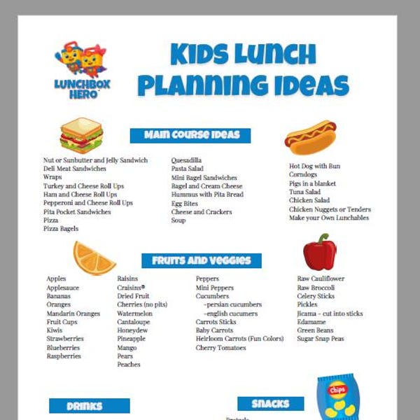 Kids Meal Planner Kids Lunch Ideas Printable School Lunch Meal Planner Kids Nutrition Kids Lunchbox Printable Instant Download Printable PDF