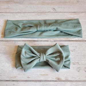 Sage Mommy and Me Matching Headbands, baby bow headband, toddler headwraps, sage bows, turban style, mom and baby match