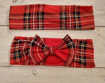 Christmas Plaid Mommy and Me Matching Headbands, baby bow headband, toddler headwraps, red plaid bows, mom and baby match xmas