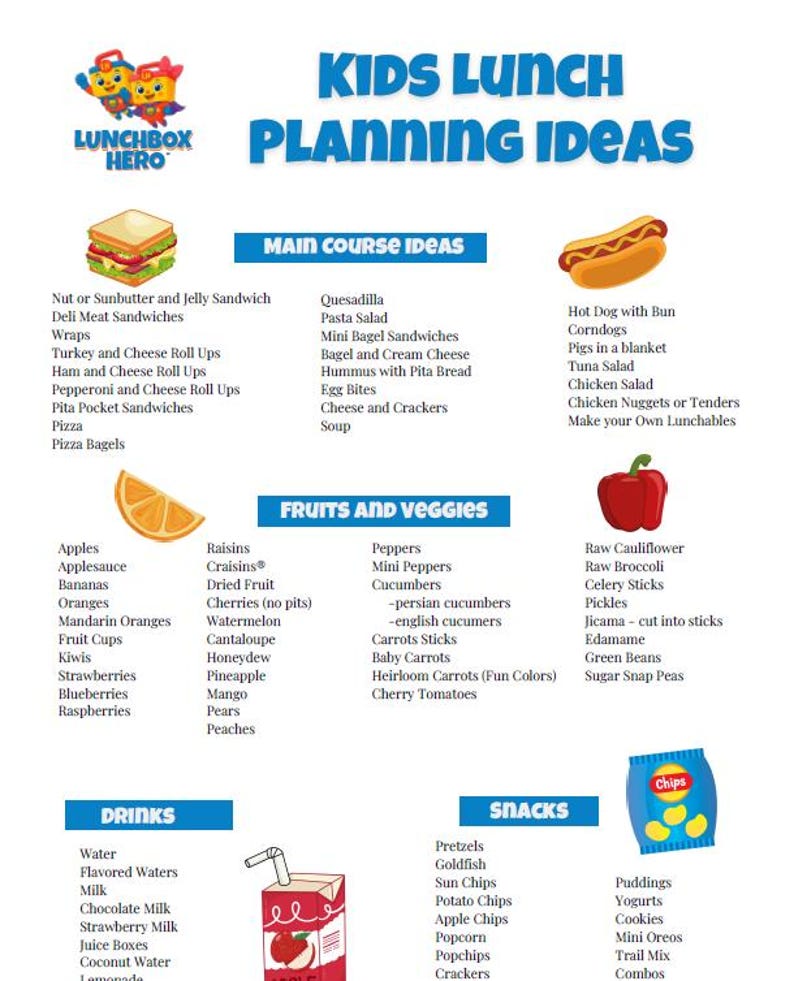 Kids Meal Planner Kids Lunch Ideas Printable School Lunch Meal Planner ...