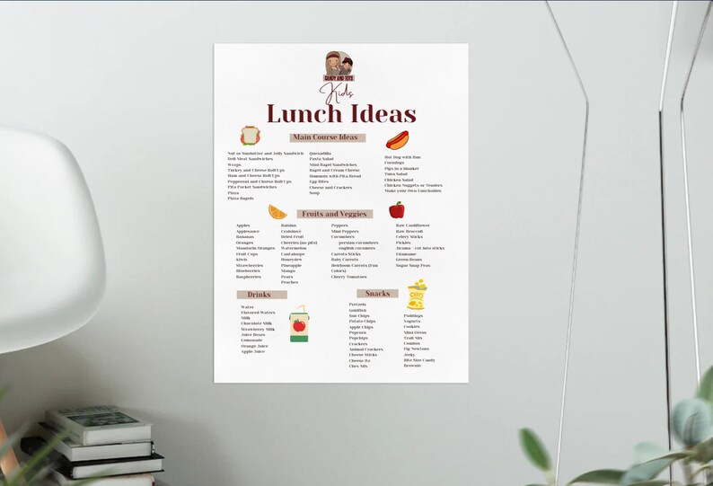 Kids Meal Planner Kids Lunch Ideas Printable School Lunch Meal - Etsy