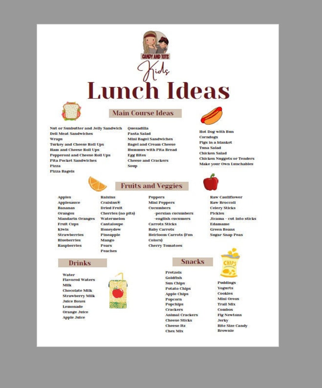 Kids Meal Planner Kids Lunch Ideas Printable School Lunch Meal Planner ...