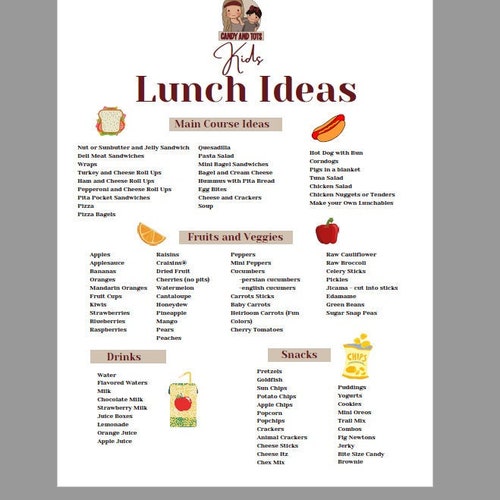 Kids Meal Planner Kids Lunch Ideas Printable School Lunch - Etsy