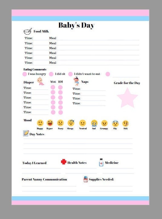 Infant Daily Log Printable Baby Daily Log Food Sleep Diaper - Etsy