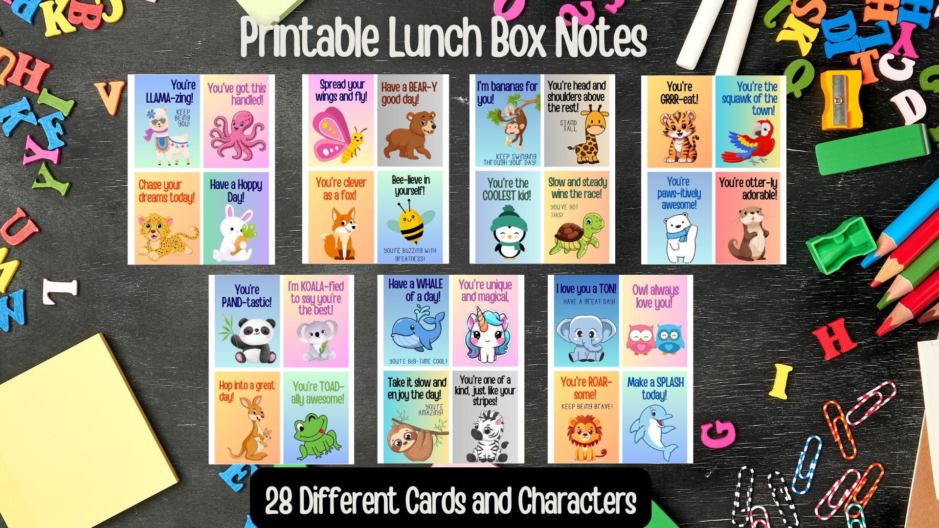 Animal Lunch Box Notes | Lunch Box Notes for Kids | Printable Lunch Box Notes | Encouragement Notes | Printable Encouragement Notes Kids |