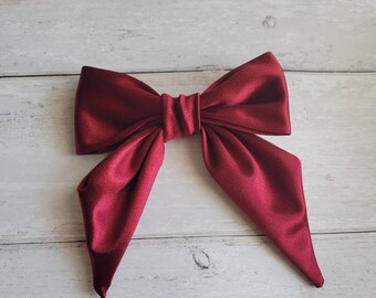 Burgundy Red Sailor Bow, Girls Hair Bow, Girls Hair Clip, Ivory Hair Bow, Red Hair Clip, Christmas hair bow, Christmas sailor bow.