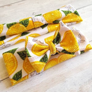 Lemon mommy and me matching headbands, summer time, fruit bows, baby bows, toddler head wraps, child headband, girl mom outfits, minime