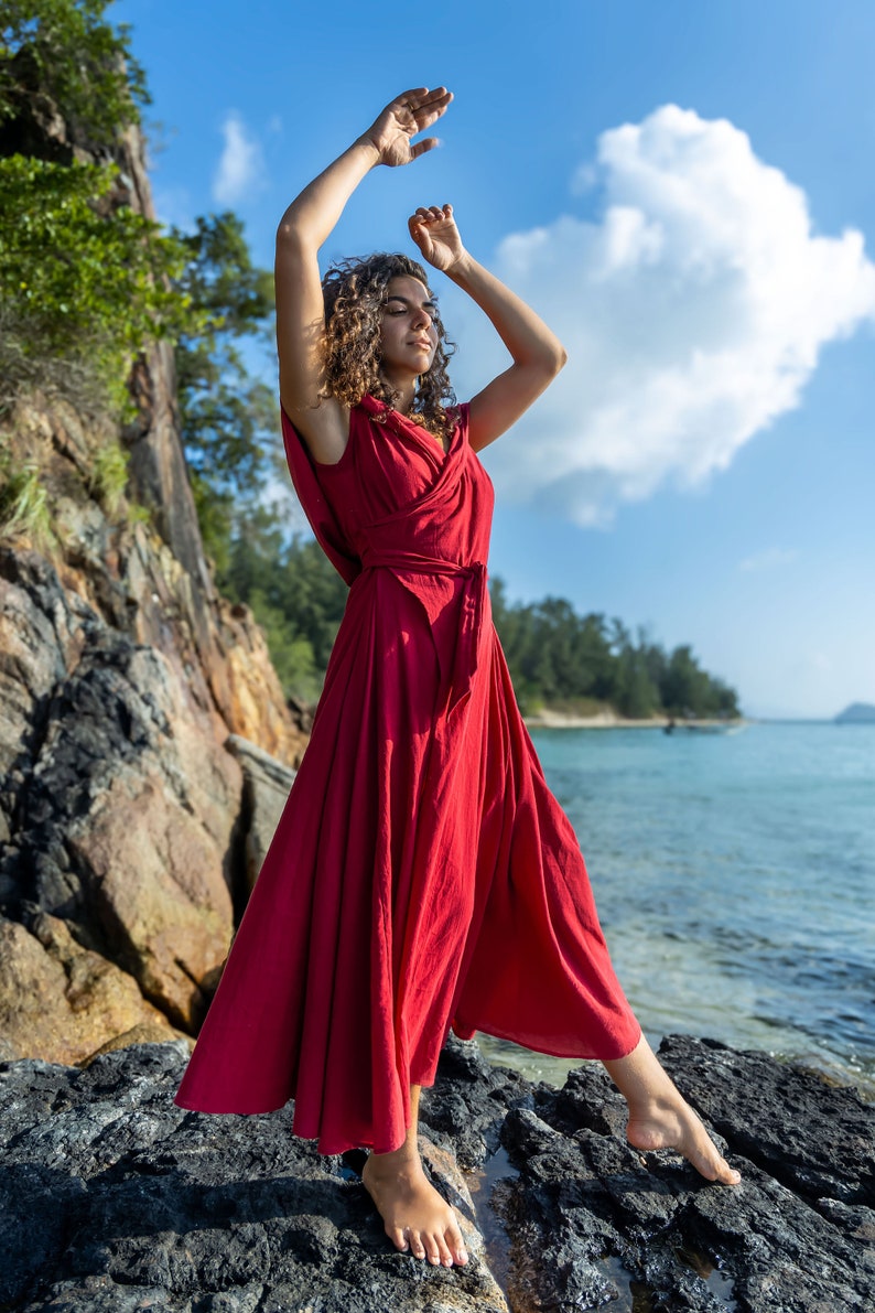 High Priestess Costume Adult Red Dress Attached Belt Hooded Cape