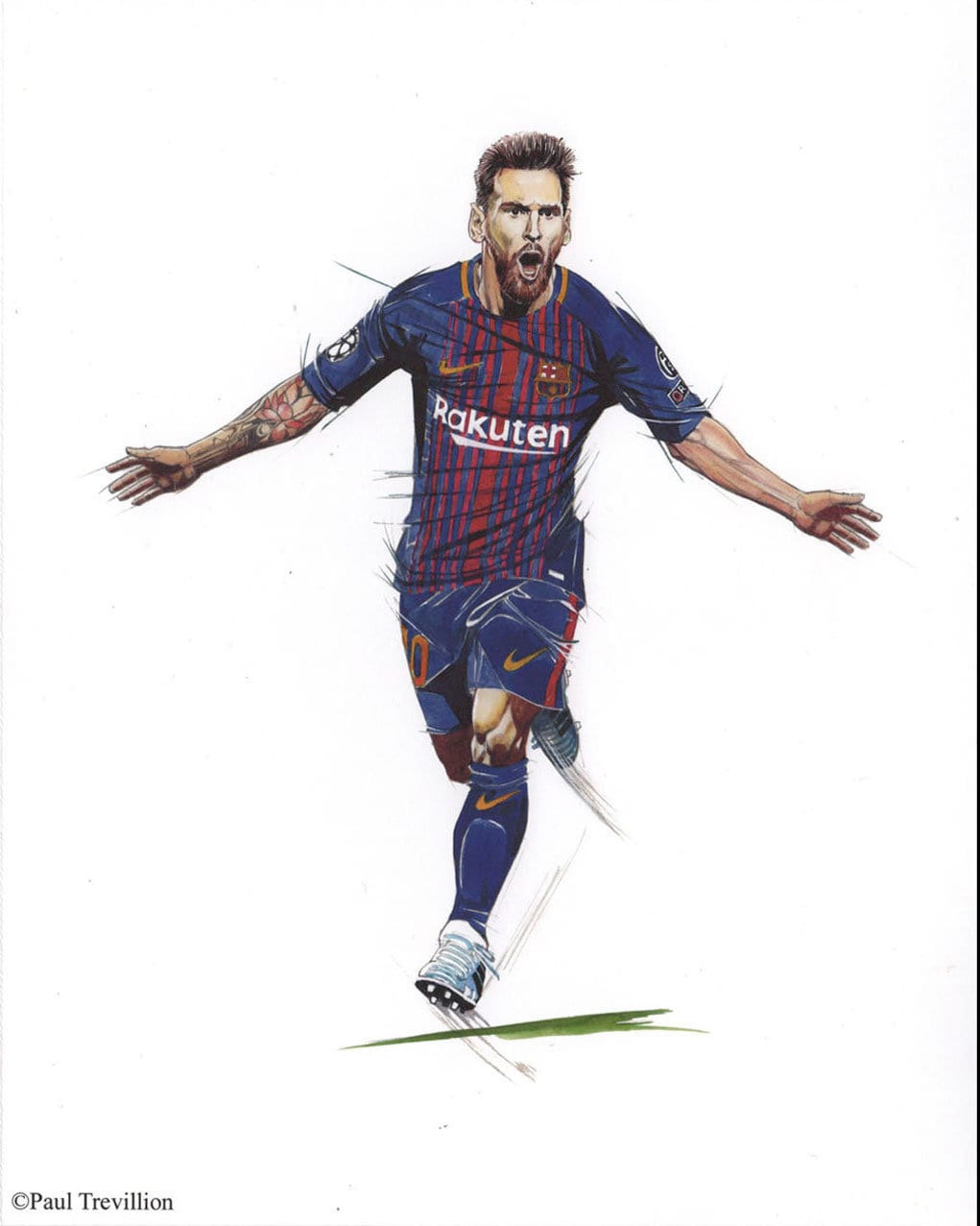 LIONEL MESSI FOOTBALL 10 x 8 art print signed by TREVILLION Barcelona 