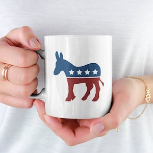 Proud Democrat Coffee Mug | Democrat Donkey Ceramic Cup | Vote Democrat Mug | Voter Registration Gift | Vote Blue No Matter Who