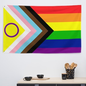 Intersex Inclusive Progress Pride Flag, New Inclusive Progress Pride Banner, Redesigned Intersex Inclusion LGBTQA+ Gay Pride Home Decor