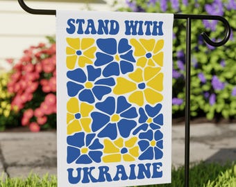 Stand With Ukraine Garden Flag, Peace In Ukraine Yard Banner, Ukrainian Flag Home Decor, Modern Floral Blue Yellow, Slava Ukraini Merch