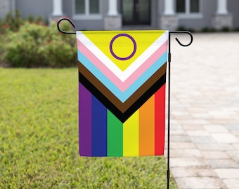 Intersex Inclusive Progress Pride Garden Flag | New Inclusive Progress Pride Yard Banner | Redesigned Intersex LGBTQA+ Gay Pride Decor