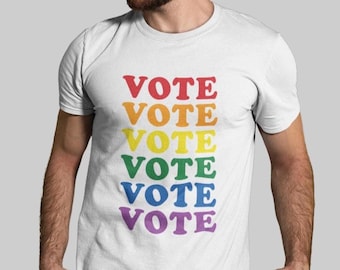 Gay Pride Vote Shirt, Rainbow Flag Colors Vote T-Shirt, LGBTQ Election Tee, Lesbian Bisexual Transgender Queer, Protect Gay Rights Merch