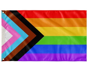 Progress Pride Flag | Modern Gay Pride 5' x 3' Banner | LGBTQ Inclusive Philadephia Flag | Gay Pride Month Gift | Non Binary Coming Out Gift