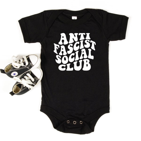Anti Fascist Social Club Baby Bodysuit | Liberal Political Kids Clothing | Defund The Police Infant Romper | Social Justice Baby Clothes