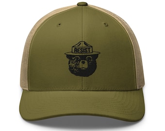 Resist Bear Trucker Cap, Only You Can Prevent Fascist Liars Embroidered Baseball Hat, I Stand With Federal Employees, Resist Fascism Merch
