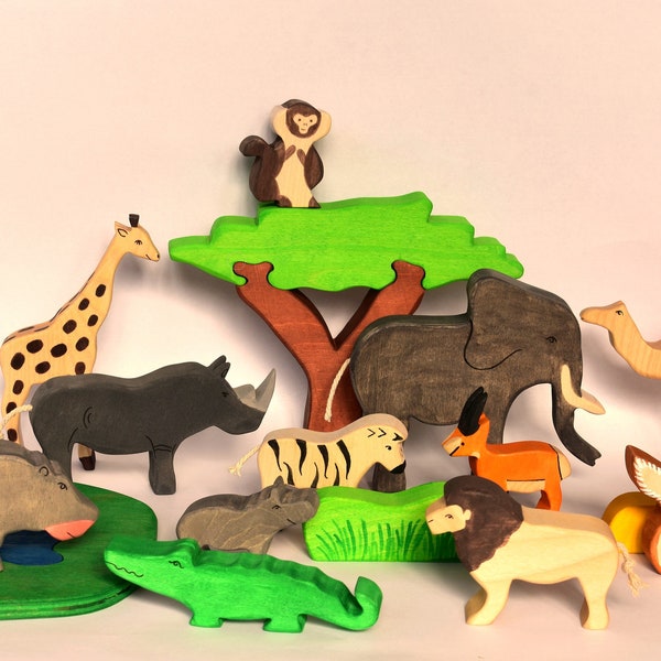 17 Waldorf Spielzeuge | Safari Tierspielzeug | Holztierspielzeug | Waldorf Holzspielzeug