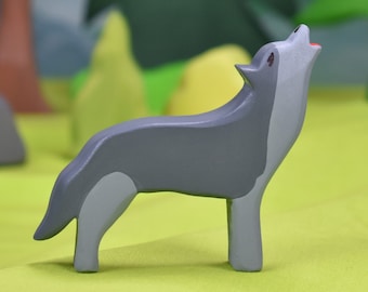 Heulender Wolf | Holzspielzeug Tiere | Waldorf Spielzeug | Holzspielzeug für Kleinkinder | Waldtiere | Holztiere | Montessori Spielzeug aus Holz