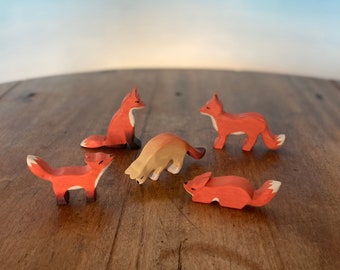 Jouets animaux en bois - Renards | Jouets Waldorf | Animaux en bois | Jouets en bois faits à la main | Jouets ouverts