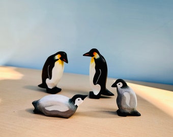 Famiglia Pinguino - Giocattoli di animali in legno / Giocattoli Waldorf / Animali di legno / Giocattoli di legno fatti a mano / Giocattoli aperti