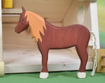 Jouet de cheval en bois | Jouets pour animaux en bois | Jouets en bois | Jouets Waldorf | Animaux de la ferme en bois