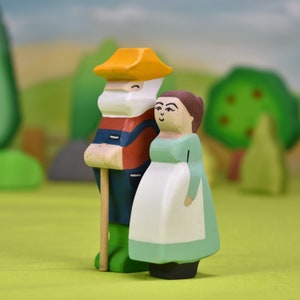 Handmade Waldorf Wooden Dolls: Farmer & Wife Figures