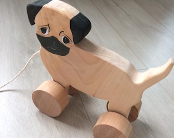 Wooden pull toy | Waldorf toys | Montessori baby toys | Wooden toddler toys | Toy pug | Waldorf Wooden Toys | Handmade wooden toys