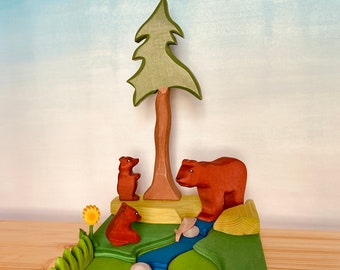 Holztierspielzeug - Bär & Jungtiere | Waldorf Spielzeug | Holztiere | Handgemachtes Holzspielzeug | Offenes Spielzeug | Waldorf Tiere aus Holz