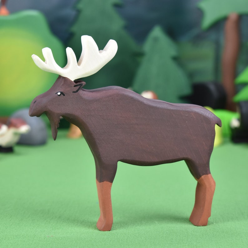 Animaux d'Amérique du Nord Jouets en bois Waldorf Décor de pépinière boisée Jouets pour enfants bio Jouets en bois faits à la main Jouets Waldorf Moose