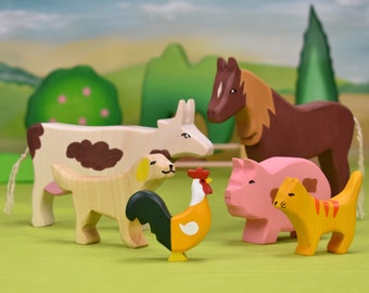 Animaux de la ferme en bois | Jouets en bois Waldorf | Animaux jouets en bois | Jouets Waldorf | Jouets Montessori en bois | Animaux en bois