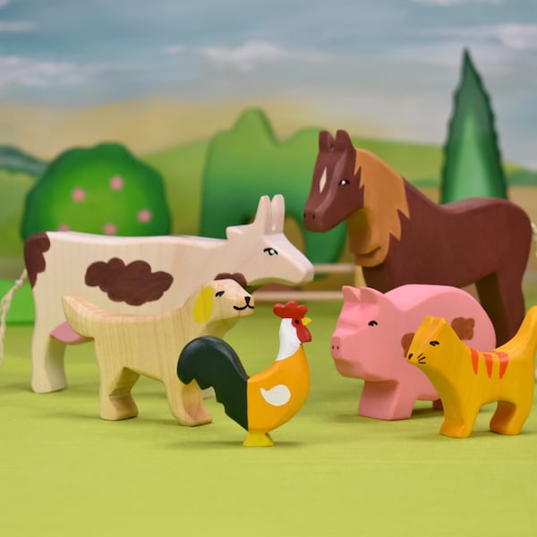 Wooden farm animals | Waldorf wooden toys | Wooden toy animals | Waldorf toys | Wooden Montessori Toys | Wooden animals