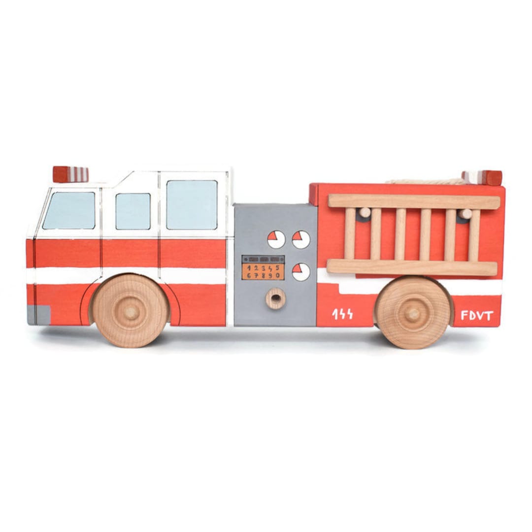 Wooden Fire Truck Toy: Waldorf Montessori Toy Car - Main Image