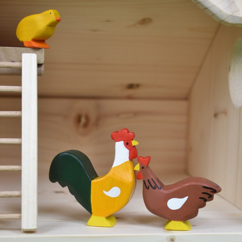 Animaux jouets en bois Famille de poulets Jouets Waldorf Jouets en bois Animaux de la ferme en bois image 3