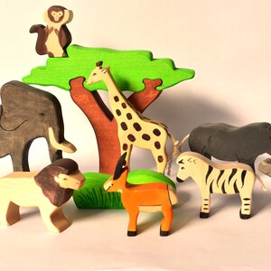 Waldorf Wooden Animal Toys: Sycamore Maple Safari Set