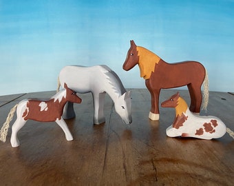 Wooden farm animals - Horse family | Waldorf toys | Open ended toys | Wooden animal toys | Handmade wooden toys