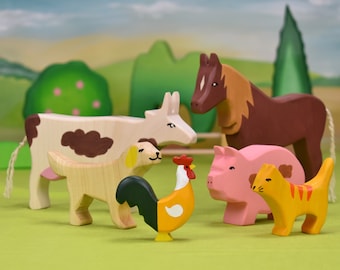 Holztiere vom Bauernhof | Tierspielzeug aus Holz | Spielzeugtiere aus Holz | Waldorf Spielzeug | Holzspielzeug | Montessori Spielzeug | Bauernhof Kinderzimmer Dekor