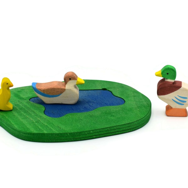 Entenfamilie | Waldorf Spielzeug | Spielzeugtiere aus Holz | Waldorf Holzspielzeug