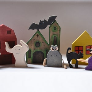 Wooden Halloween Village Toy: Spooky Waldorf Set