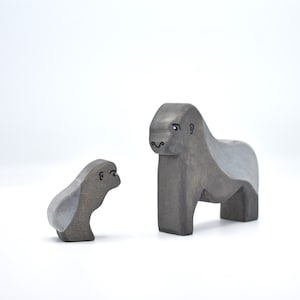 Wooden Gorilla Toy Set: Waldorf Animal Figurines