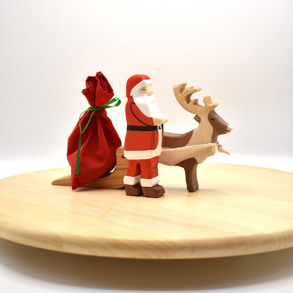 Weihnachtsmann Puppen | Weihnachtsmann Figur | Hölzernes Rentier | Waldorf Spielzeug | Weihnachtsmann Dekoration | Rentier Figur
