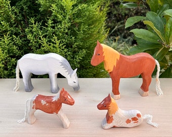 Wooden farm animals - Horse family | Waldorf toys | Open ended toys | Wooden animal toys | Handmade wooden toys