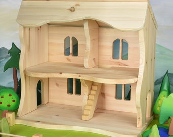 Waldorf poppenhuis | Houten poppenhuis | Ambachtelijk poppenhuis | Handgemaakt houten speelgoed | Biologisch houten speelgoed | Waldorf-speelgoed