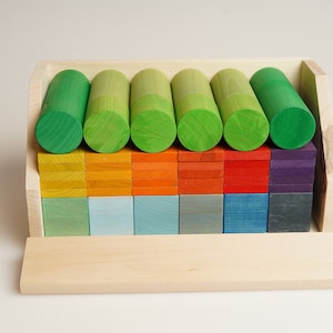 Waldorf Wooden Building Blocks: 58-Piece Cherry Wood Set