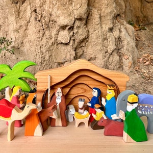 Holzkrippe für Kinder | Krippenfiguren | Weihnachtskrippe Adventskalender | Weihnachtskrippe | Waldorf Holzspielzeug