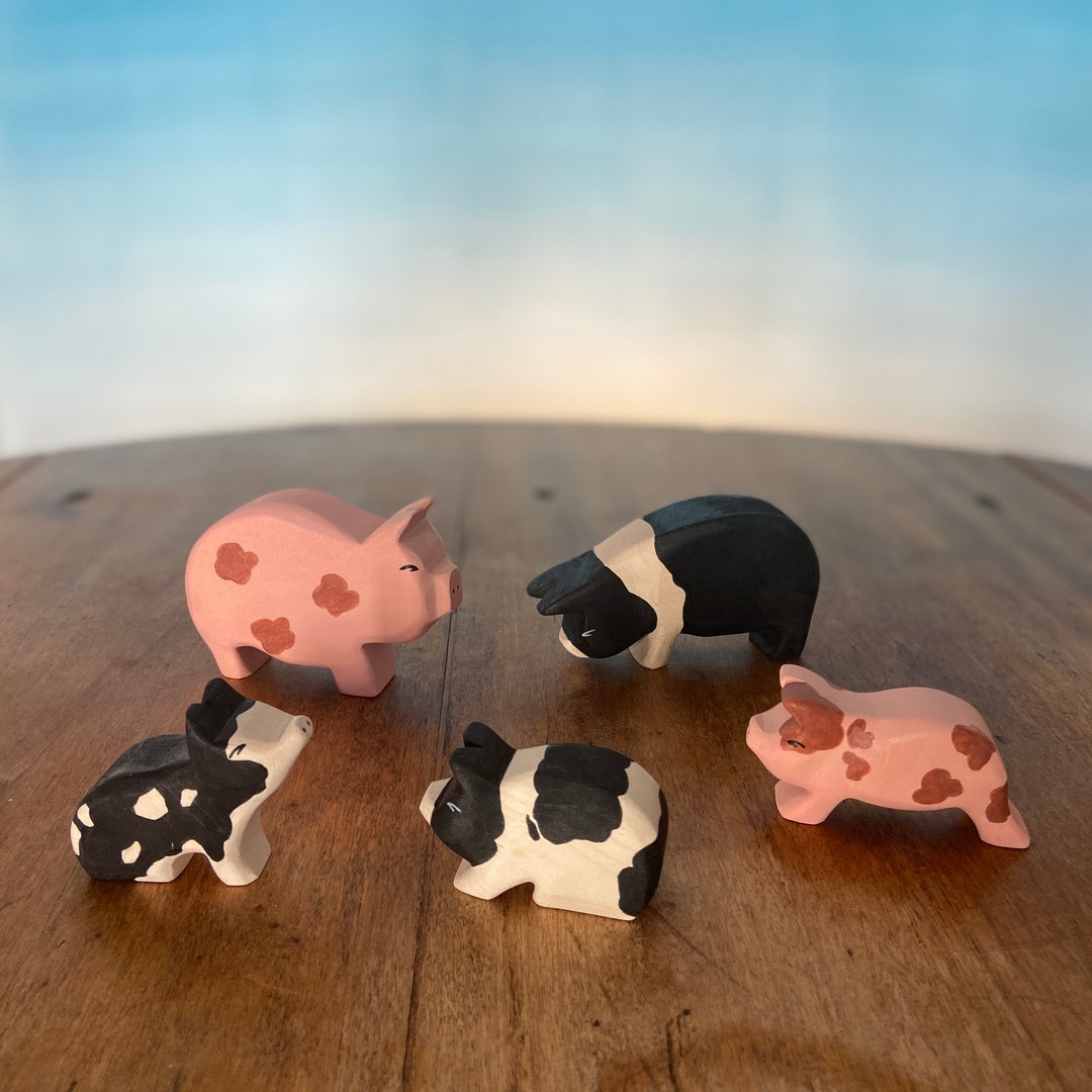 Wooden Farm Animals Pigs & Piglets Waldorf Toys Open Etsy