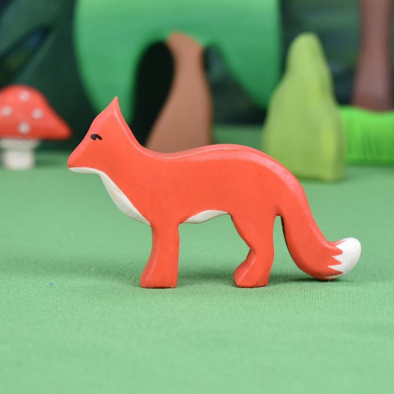 Holztierspielzeug Waldorf Spielzeug Tiere aus Holz Handgefertigtes Holzspielzeug Spielzeug mit offenem Ende Fox